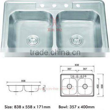 Cupc 304 Stainless Steel Utility Topmounted double bowl kitchen sink