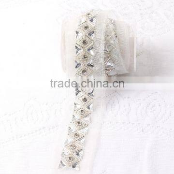 Wholesale Sew On glass mesh chain, crystal beads trimming, Rhinestone decorative chains for pillow