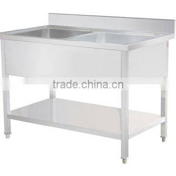 Double bowls Machine made commercial stainless steel kitchen sink cabinet with drainboard under shelf backsplash