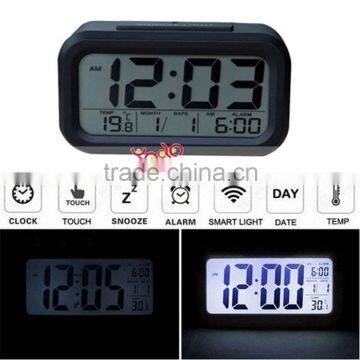 LED Digital LCD Alarm Clock Time Calendar Thermometer Snooze Backlight Black