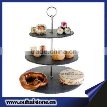 2013 hot sale natural slate round plate 3 tier cake stands