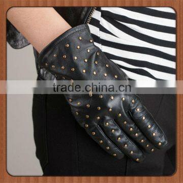 Ladies new fashioned Genuine Sheep Leather Gloves with rivet