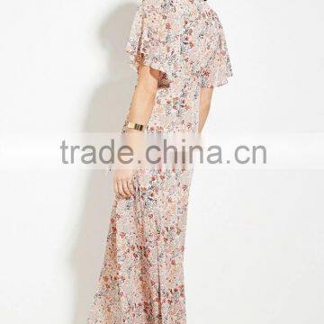 New Style Printed Short Sleeve V Neck Contemporary Floral Maxi Dress photo-4