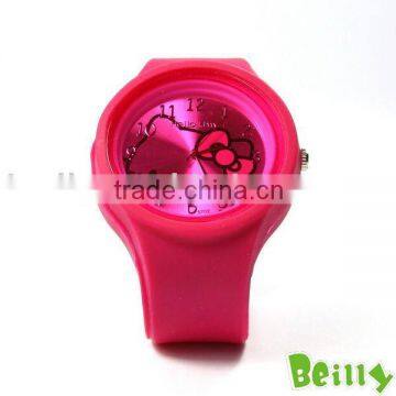 Fashion Eco-friendly silicone round jelly watch printing dial pink color