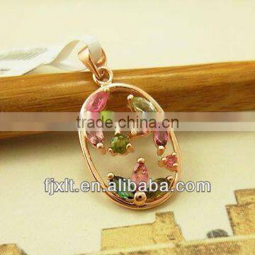 Hot Sale Gold Plating Natural Tourmaline Custom Silver Pendant