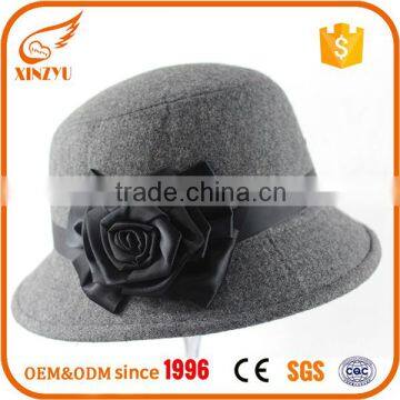 Elegant womens vintage felt hat wholesale grey 100% wool felt fedora hat                        
                                                                                Supplier's Choice