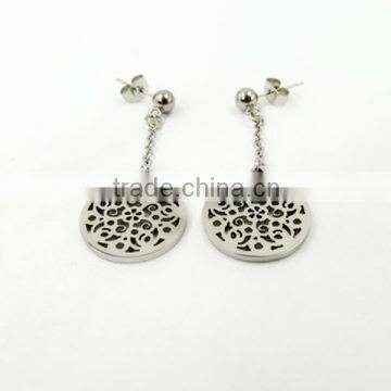 fashion led laser cut round pendant earrings stainless steel earrings