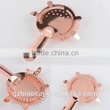 Stainless steel ice bar strainer, bar strainer s/s with copper plated