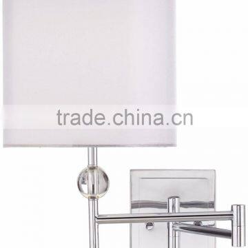 1017-10 a sheer fabric drum lamp shade Chrome and Acrylic Ball Swing Arm Wall Lamp