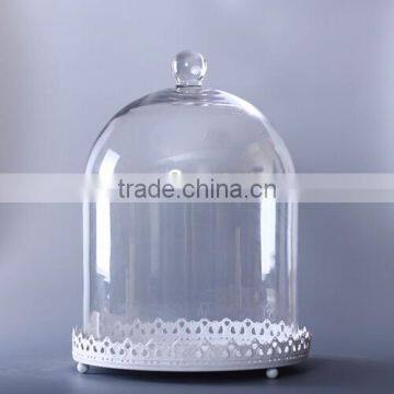 Clear glass bell jar dome with metal base