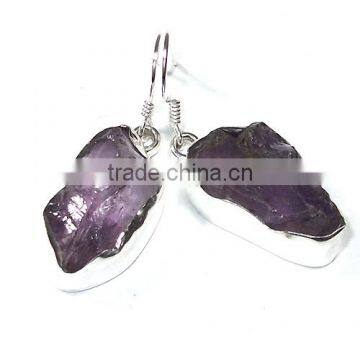 Natural rough stone amethyst earrings 925 silver jewellery Fashion earrings Wholesale silver earrings