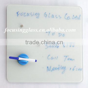 White temperd glass writing board memo board with office supplies