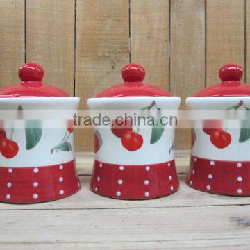 Cherry Decal Ceramic Tea Coffee Sugar Containers Set