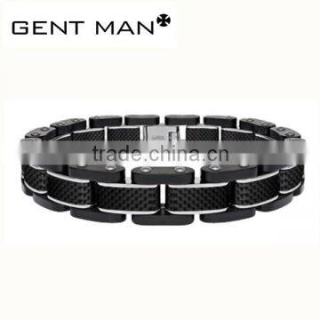 Fashion Men's stainless steel & carbon fiber Polished Bracelet Wholesale