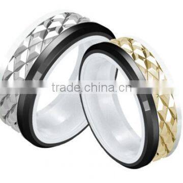 Stainless steel & Black ceramic combied wedding bands, fashion stainless steel jewelry, special design rhombus ceramic rings