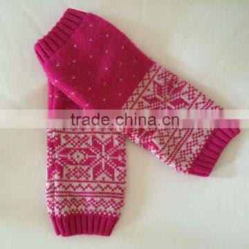 girls knitted ribbed jacquard snowflake leg warmer