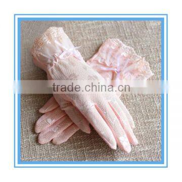 Skin Pink Silk Lace Sun Protection Gloves for Driving