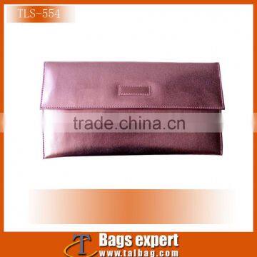 Fashionable evening bag, made in metal PVC with satin fabric