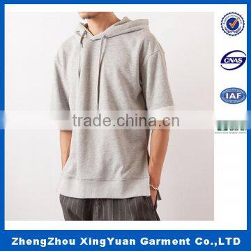 2016 spring 100%cotton plain dyed jersey pullover extended half sleeve hoodies