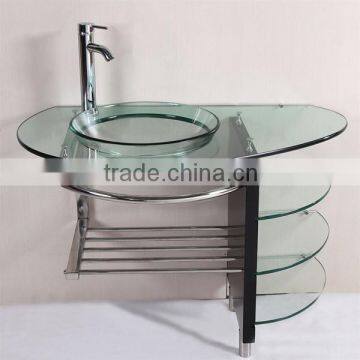 Wall Mounted Glass Vanity With Stainless Steel Shelf photo-5