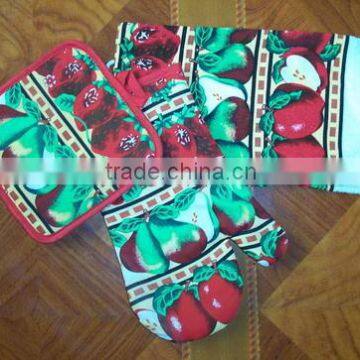 printed cotton kitchen oven mitts set with towel and pot holder bulk buy from china