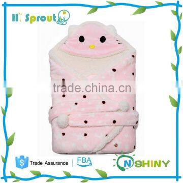 Cute Cat and Pink Color Baby Fleece Swaddle Wrap