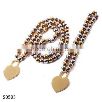 Charming ! classical style fashion design multi color beads stainless steel jewelry set