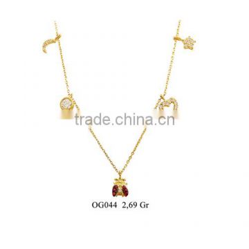 14K Solid Gold Ladybug God Luck Charm Necklace