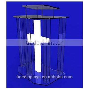Podium, Clear Ghost Acrylic w/ 110V Lighted Cross Pulpit, Lectern - Assembly Required!(CP-B-0215)