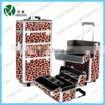 leopard professional rolling makeup case,makeup train case