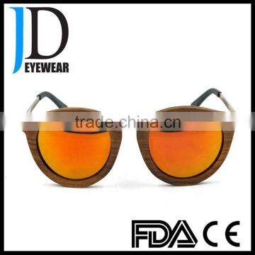 Custom Round Shaped Mirror Revo Lens Aviator Polarized Wooden Sunglasses