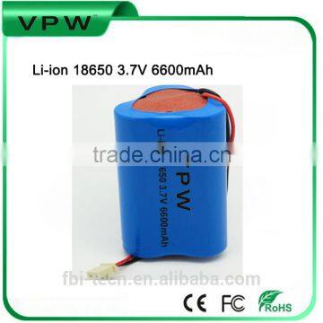 Rechargeable 6600mah 3.7V 18650p Li-ion battery with CE FCC MSDS ROHS certification