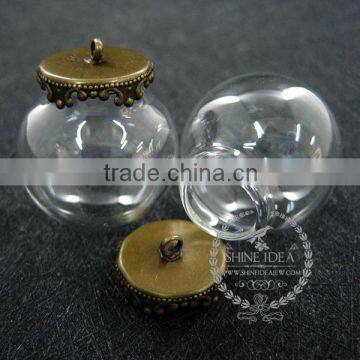 Round Vintage Style Bronze Bulb Vial Glass Bottle With 25mm Open Mouth DIY Pendant Charm Glass Dome Supplies 1810425 photo-2
