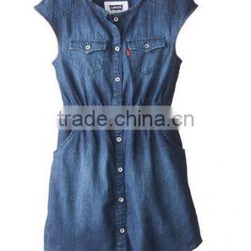 Guangzhou Apparel manufacturer 2015 Fashion Sleeveless Summer Casual Kids Party Wear Dresses Girls Jeans Dresses