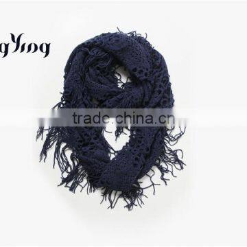 All black comfortable fashion fringe wave jacquard scarf