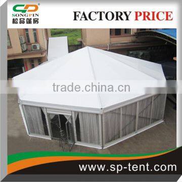 Diagonal 15m Octagon round tents for sale with transparent walls and inner linings