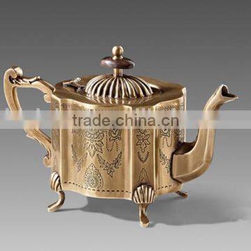 Pure Handmade Bronze Art Hanging Brass Tea Pot, Decorative Brass Casting Square Teapot WIth Lid