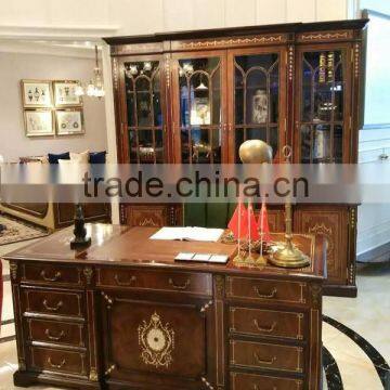 Vintage Royal Style Castle Executive Office Desk And Bookcase Hand Carved Wooden Home Office Furniture photo-2