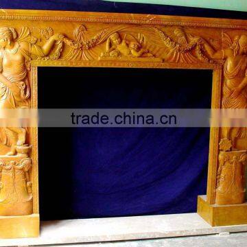 Brown Polished Marble Fireplace for Home Decoration photo-5