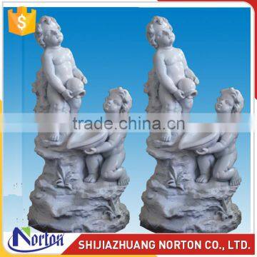 Two cute children marble water fountain for garden decoration NTMF-021LI