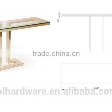Golden Polished Stainless Steel Base Glass Console Table photo-2