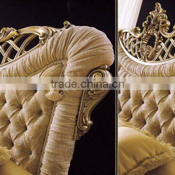 New Arrival Luxurious Solid Wood Golden Carving King Size Bed With Elegant Cream Color Fabric Tufted Headboard BF11-03294c photo-2