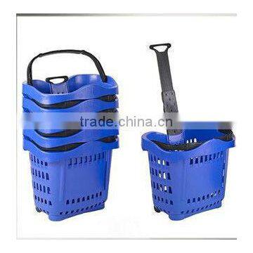 folding supermarket shopping plastic basket with wheels