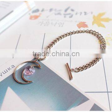 Hollow Moon Heart Crystal Charms Bracelet Simple Chain Bracelet