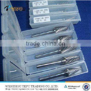 Tungsten carbide burrs set with 1/4 inch shank