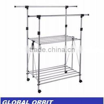 Adjustable Rolling Clothes Rack With Two Shelf photo-5