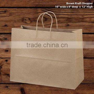 Brown Paper Shopping Bags with rope style handles 16"x6"x12"