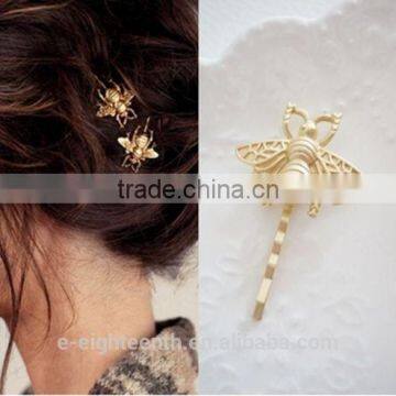 Fashion Gold Tone Bee Hairpin Side Clip Hair Accessories Hair Clip Hairpin For Women