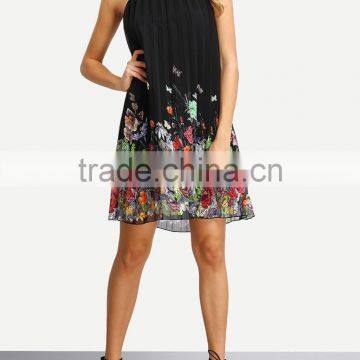 Floral Print Halter Neck Pleated Dress New Fashion Summer Women Dress photo-5