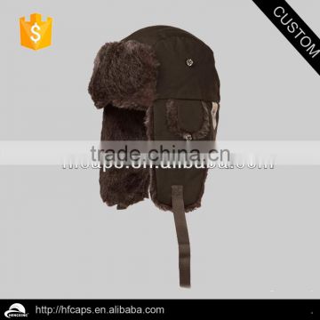 Good quality warm custom cheap mens sherpa lining green trapper hat